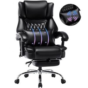 High Back Massage Reclining Office Chair with Footrest – Executive Computer Chair Home Office Desk Chair with Massaging Lumbar Cushion, Adjustable Angle, Breathable Thick Padding for Comfort (Black)