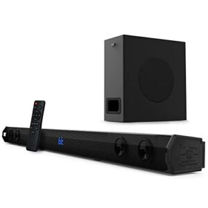 Pyle 2.1 Channel TV Soundbar Speaker Stereo System w/Wireless subwoofer Powerful, Built-in Bluetooth Technology – for TV, Theater, Audio, 500W 35” w/Remote Control, Supports 4K, HDMI TV’s – PSBV28HB