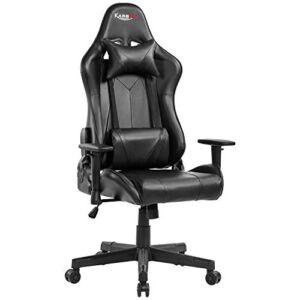 High Back Video Gaming Chairs with Lumbar Support and Headrest, Ergonomic Height Adjustable Swivel Computer Game Chairs Racing Chair for Teens Adults (Black)