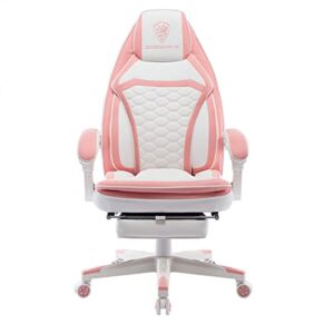 Dowinx Gaming Chair Office Desk Chair with Footrest,Double Layer Thick Cushion Gamer Chair for Girl,Computer PU Leather Ergonomic Chair Pink