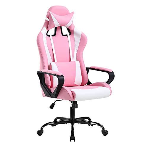Gaming Chair High Back Ergonomic Leather Office Chair Adjustable Swivel Desk Chair Reclining Racing PC Computer Chair with Lumbar Support and Headrest for Back Pain Adults Teens（Pink） | The Storepaperoomates Retail Market - Fast Affordable Shopping