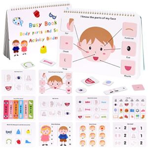 HAN-MM Busy Board Busy Book Sturdy Sensory Book Toys Montessori Toys for Toddlers 10 Pages Body Parts and Senses Toddler Activity Board Educational Learning Toys