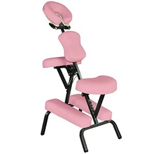 Portable Massage Chairs Adjustable Folding Tattoo Chairs Light Weight Therapy Chair Thick Sponge Spa Chair for Hospitals, Offices, Gymnasiums (Pink)