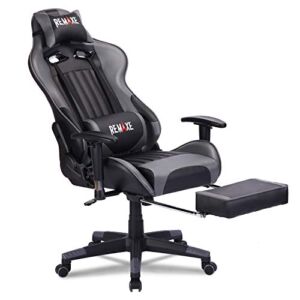 Remaxe Gaming Chair with Footrest, High Back Ergonomic Chair, Load Bearing 300LBS,Adjustable Armrests Office Computer Chair with Headrest and USB Lumbar Support, Rocking Mode (Grey)