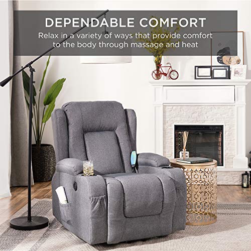 Best Choice Products Electric Power Lift Linen Recliner Massage Chair, Adjustable Furniture for Back, Lumbar, Legs w/ 3 Positions, USB Port, Heat, Cupholders, Easy-to-Reach Side Button – Gray | The Storepaperoomates Retail Market - Fast Affordable Shopping