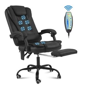 HOFFREE Executive Massage Office Chair with Footrest Reclining Home Office Chair Soft Leather High Back Computer Desk Chair with Lumbar Support Padded Armrest Adjustable Black