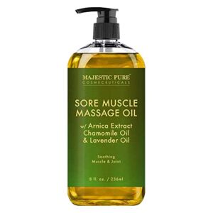 MAJESTIC PURE Arnica Sore Muscle Massage Oil for Body – Best Natural Therapy Therapy Oil with Lavender and Chamomile Essential Oils – Warming, Relaxing, Massaging Joint & Muscles – 8 fl. oz.
