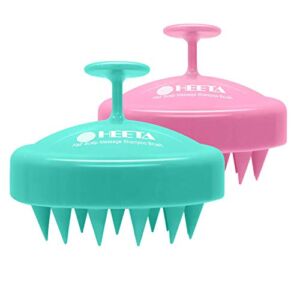 Heeta Hair Scalp Massager Shampoo Brush, with Soft Silicone, Wet and Dry Hair Detangler (2 Pack, Green & Rose Pink)