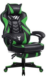 Green Gaming Chair, High Back Gamer Chair with Footrest, Recliner Computer Chair with Massage, Big and Tall Desk Chair for Gaming, Ergonomics Video Game Chair for Adults, Racing Gaming Chair for Teens