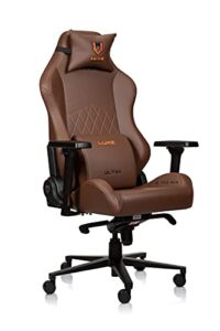 Luxe Ultra Max Gaming Chair and Desk Chair- Brown Body with Brown seat Side Panels and Orange Stitching