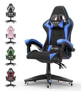 Gaming Chair, Reclining High Back PU Leather Office Desk Chair with Headrest and Lumbar Support, Adjustable Swivel Rolling Video Game Chairs Ergonomic Racing Computer Chair, Blue