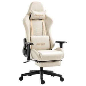 Darkecho Gaming Chair Office Chair with Footrest Massage Vintage Leather Ergonomic Computer Chair Racing Desk Chair Reclining Adjustable High Back Gamer Chair with Headrest and Lumbar Support Ivory