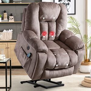 ANJ Power Lift Recliner Chairs with Massage and Heat for Elderly, Overstuffed Wide Recliners for Big Man People, Large Electric Massage Chair with Pullable Cup Holders, USB Port (Camel)
