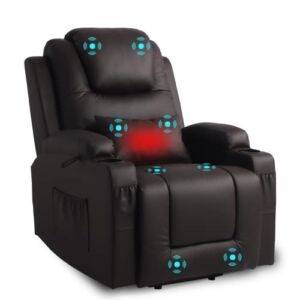 OBBOLLY Electric Ergonomic Recliner Chair, Power Recliner Chair with Massage and Heat, Modern Comfortable Electric Recliner Chairs with USB Ports, Cup Holders, 2 Side Pockets for Living Room (Brown)