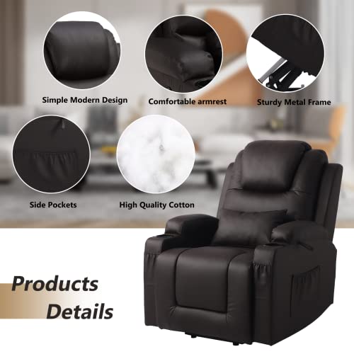 OBBOLLY Electric Ergonomic Recliner Chair, Power Recliner Chair with Massage and Heat, Modern Comfortable Electric Recliner Chairs with USB Ports, Cup Holders, 2 Side Pockets for Living Room (Brown) | The Storepaperoomates Retail Market - Fast Affordable Shopping