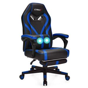 GYMAX Gaming Chair Office Chair, Adjustable Swivel Racing Style Computer Chair with Massage Lumbar Support, Headrest Armrest & Retractable Footrest, Video Gaming Chair for Home Theatre (Blue)