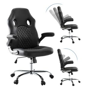JHK Gaming Chair Ergonomic Office Chair, PU Leather Gamer Chair with Padded Flip-up Armrests and Lumbar Support, Height Adjustable Computer Desk Chair PC Gaming Chair for Adults Teens, Black