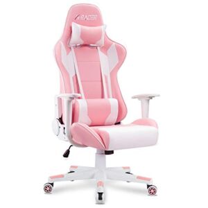 Furniwell Gaming Chair Racing Computer Chair PC Office Desk Chair Adjustable Swivel High Back Carbon Fiber Style PU Leather Executive Ergonomic Chair with Headrest and Lumbar Support (Pink)
