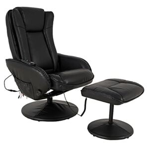 JC HOME Drammen Massaging Leather Recliner and Ottoman with Leather-Wrapped Base, Black