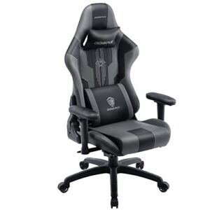 Dowinx Gaming Chair with Pocket Spring Cushion,Ergonomic Computer Chair Office Chair with Headrest, Pu Leather Game Chair with Lumbar Support 350LBS, Black and Grey