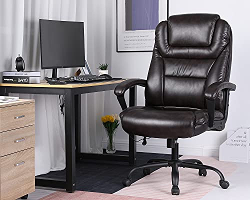Big and Tall 500lbs Wide Seat Ergonomic Desk Chair with Lumbar Support Arms Headrest Massage Office Chair Rolling Swivel PU Leather Task Computer Chair for Adults(Brown) | The Storepaperoomates Retail Market - Fast Affordable Shopping
