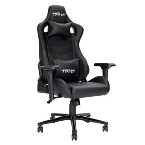 Techni Sport High Back Racing Chair with Foam Seat and Padded Arms, Reclining Gaming Chair with Height and Tilt Adjustment, Black