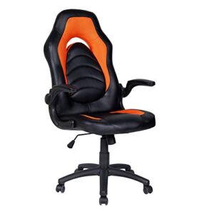 Polar Aurora Office Chair Leather Desk High Back Ergonomic Adjustable Racing Chair Task Swivel Executive Computer Chair (Orange)