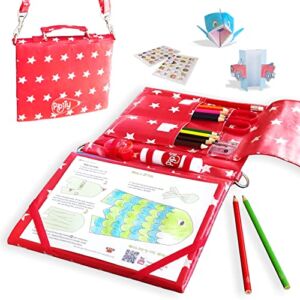 Travel Art Kit for Kids – Drawing, Coloring, Craft, Games and Puzzles Travel Activity Set , Compact Carry Case with Easel for Airplane, Train, Car, Gift for Girls and Boys Age 6,7,8,9 Pipity, Red