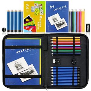 LUCYCAZ Drawing Kit – Art Supplies for Kids 9-12, Travel Drawing Set Includes Drawing Pad, Origami Paper, Sketch and Colored Pencils, Eraser and Sharpener. Sketch Kit for Kids, Teens and Adults