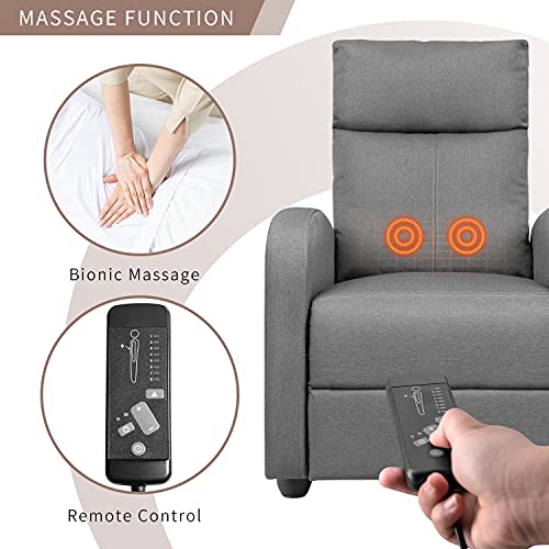 Flamaker Fabric Recliner Chair Massage Recliner Sofa Chair Adjustable Reclining Chairs Home Theater Single Modern Living Room Recliners with Thick Seat Cushion and Backrest (Grey) | The Storepaperoomates Retail Market - Fast Affordable Shopping