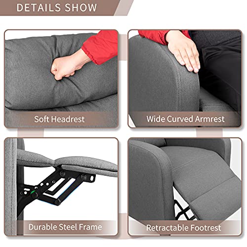 Flamaker Fabric Recliner Chair Massage Recliner Sofa Chair Adjustable Reclining Chairs Home Theater Single Modern Living Room Recliners with Thick Seat Cushion and Backrest (Grey) | The Storepaperoomates Retail Market - Fast Affordable Shopping