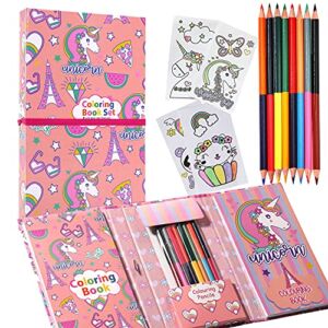 YOYTOO Unicorn Coloring Pads Kit for Girls, Unicorn Coloring Book with 60 Coloring Pages and 16 Colored Pencils for Drawing Painting, Travel Coloring Kit for Kids Girls Ages 3-12