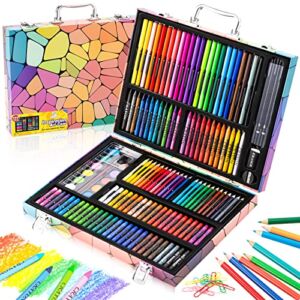 POPYOLA Arts and Crafts Supplies, 159 Pieces Deluxe Art Set with Unique Design Portable Gift Box, Drawing Painting Art Kits for Kids Girls Boys Teens Beginners
