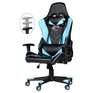 Toszn Ergonomic Video Gaming Chair 400 lb Weight Capacity, Office Computer Chair with Headrest Lumbar Support, Reclining Racing Chair, Game Chair with Adjustable Armrest, Blue