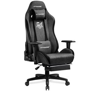 GTRACING Gaming Chair, Fabric Computer Chair with Footrest, High Back Ergonomic Gaming Chair, Reclining Gaming Chair with Premium Breathable Cloth Cushion and Headrest&Lumbar Support (Dark)