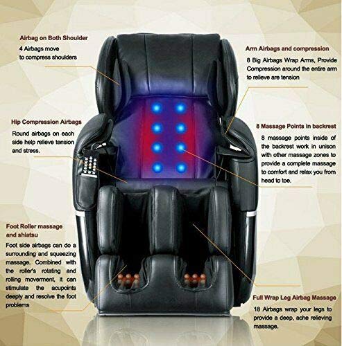 Zero Gravity Full Body Electric Shiatsu UL Approved Massage Chair Recliner with Built-in Heat Therapy and Foot Roller Air Massage System Stretch Vibrating for Home Office (Black) | The Storepaperoomates Retail Market - Fast Affordable Shopping