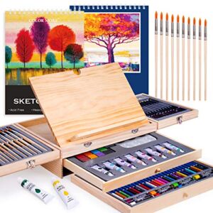 Paint Set,85 Piece Deluxe Wooden Art Set Crafts Drawing Painting Kit with Easel and 2 Drawing Pads, Creative Gift Box for Teens Adults Artist Beginners,Art Kit,Art Supplies