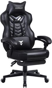 Gaming Chairs for Adults, Recliner Computer Chair with Footrest, Ergonomic PC Gaming Chair with Massage, High Back Desk Chair for Gaming, Big and Tall Gamer Chair, Large Computer Gaming Chair (Black)