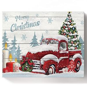 Merry Christmas Painting Kits for Adults, Canvas Paint by Number Kits, Including Acrylic Paints Paintbrushes, Arts Craft for Room Decoration 20×24 inch Snow Truck Christmas Tree Wooden Board