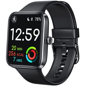 Fitness Tracker, Smart Watch [24h Accurate Health Monitor with 5ATM Waterproof] Smart Watch for Heart Rate, Blood Oxygen, Sleep, 1.7” Touch Screen Fitness Watch for iPhone iOS Andriod, Black