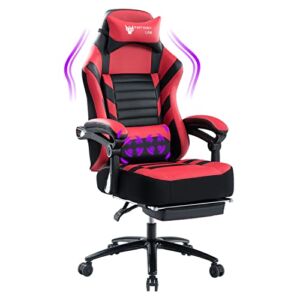 Fantasylab Big and Tall Gaming Chair with Footrest 400lb Gaming Chair Massage Gaming Chair Memory Foam Adjustable Tilt Back Angle and Arm High Back Leather Racing Computer Office Chair