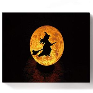Anoreya Full Moon Night Paint by Number Kits for Adults Kids, Art Painting Kit for Beginner with Wooden Frame, Decorative Wall Art for Bedroom Home Deocr 20×24 inch Halloween Theme Witch Riding Broom