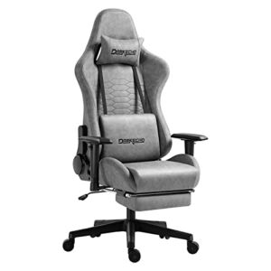 Darkecho Gaming Chair Office Chair with Footrest Massage Vintage Style Retro Leather Ergonomic Computer Chair Racing Desk Chair Reclining Adjustable High Back Gamer Chair with Lumbar Support Grey