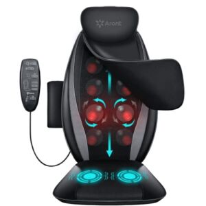 Aront Shiatsu Vibration Massage Cushion with Heat -Electric Kneading Back Massager for Whole Back, Upper or Lower Back-Massage Chair Pad for Waist,Hips,Muscle Pain Relief,Use at Home/Office