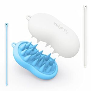 YalsFTY Scalp Massager for Hair Growth, Full Silicone Scalp Scrubber Shampoo Brush, Hair Scrubber for All Types of Hair, Scalp Exfoliator for Dandruff Removal – 2 Pack (White and Firm Blue)