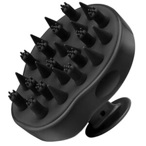 FREATECH Updated Hair Scalp Massager Shampoo Brush with 2 Types of Silicone Bristles, Finely Clean and Scrub Gently, Care for Sensitive & Delicate Scalp, Exfoliate and Stimulate Hair Growth, Black