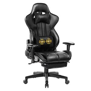 Blue Whale Gaming Chair with Adjustable Massage Lumbar Pillow Retractable Footrest and Headrest Racing Ergonomic High Back PU Leather Office Computer Executive Desk Chair 8239