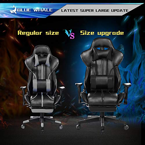 Blue Whale Gaming Chair with Adjustable Massage Lumbar Pillow Retractable Footrest and Headrest Racing Ergonomic High Back PU Leather Office Computer Executive Desk Chair 8239 | The Storepaperoomates Retail Market - Fast Affordable Shopping