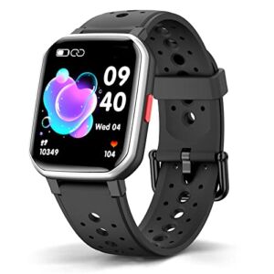 MgaoLo Kids Smart Watch for Boys Girls,Games Fitness Tracker with Heart Rate Sleep Monitor,Sport Activity Tracker with Pedometer for Fitbit Steps Calories Counter,DIY Watch Face Touchscreen (Black)