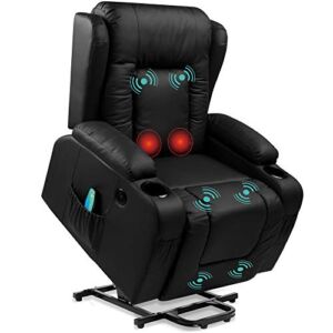 Best Choice Products Electric Power Lift Recliner Massage Chair, Adjustable Furniture for Back, Lumbar, Legs w/ 3 Positions, USB Port, Heat, Cupholders, Easy-to-Reach Side Button – Black